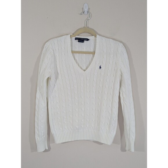 90's Ralph Lauren Sport Logo Cable Knit Sweater Jumper Women's Size L Fits M - Picture 2 of 9